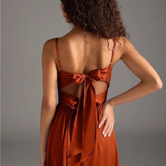 AZAZIE ZEYA — Paprika A-Line Pleated Stretch Satin Dress - Picture 11 of 14